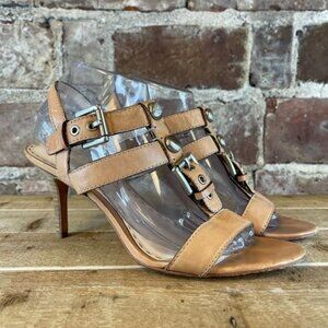 Coach Womens T Strap Sandals Stiletto Leather Tan Size 9.5 B